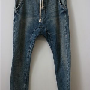 Zara Mens Drawstring Blue Denim Jeans Jogger